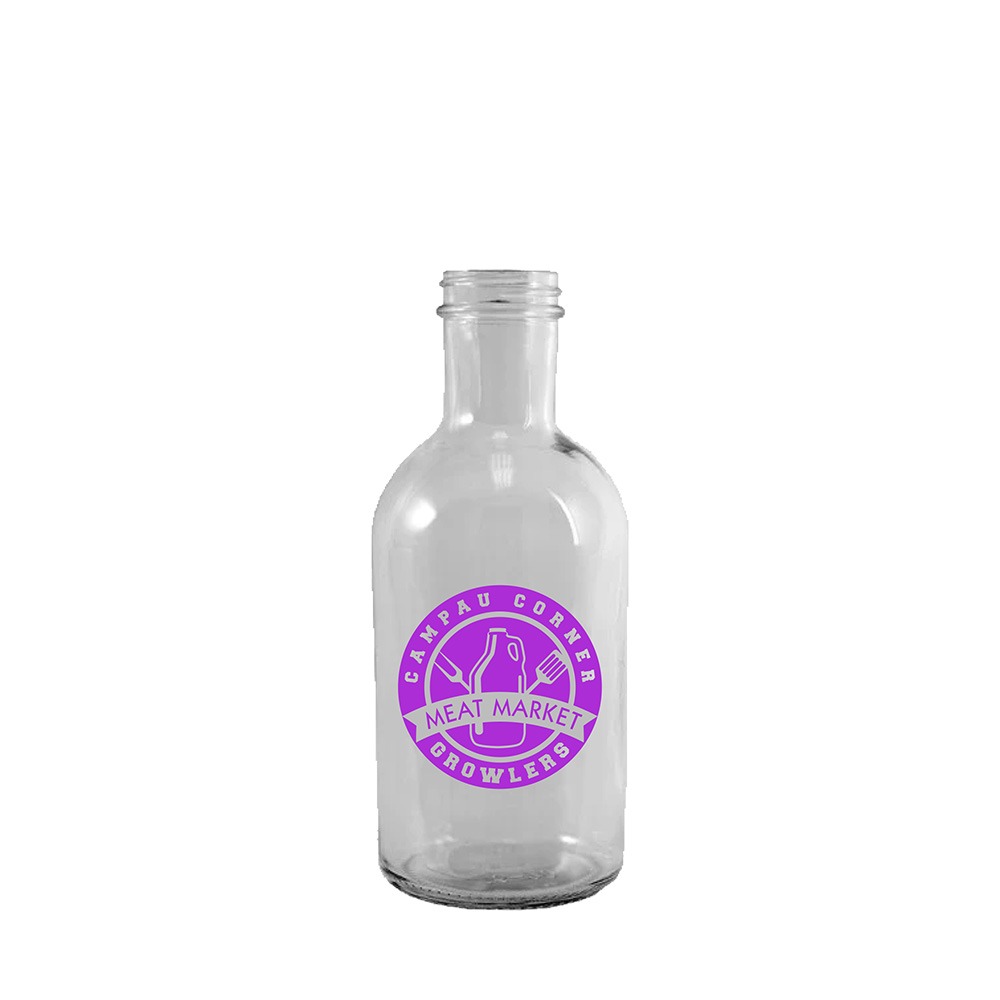 16oz Small Howler Bottles Custom Branded Printed Order Custom Printed Small 16oz Clear Flint Yowler Bottles, Branded with Logos in 1-4 Colors at Wholesale Prices - BeerCityGlass.com