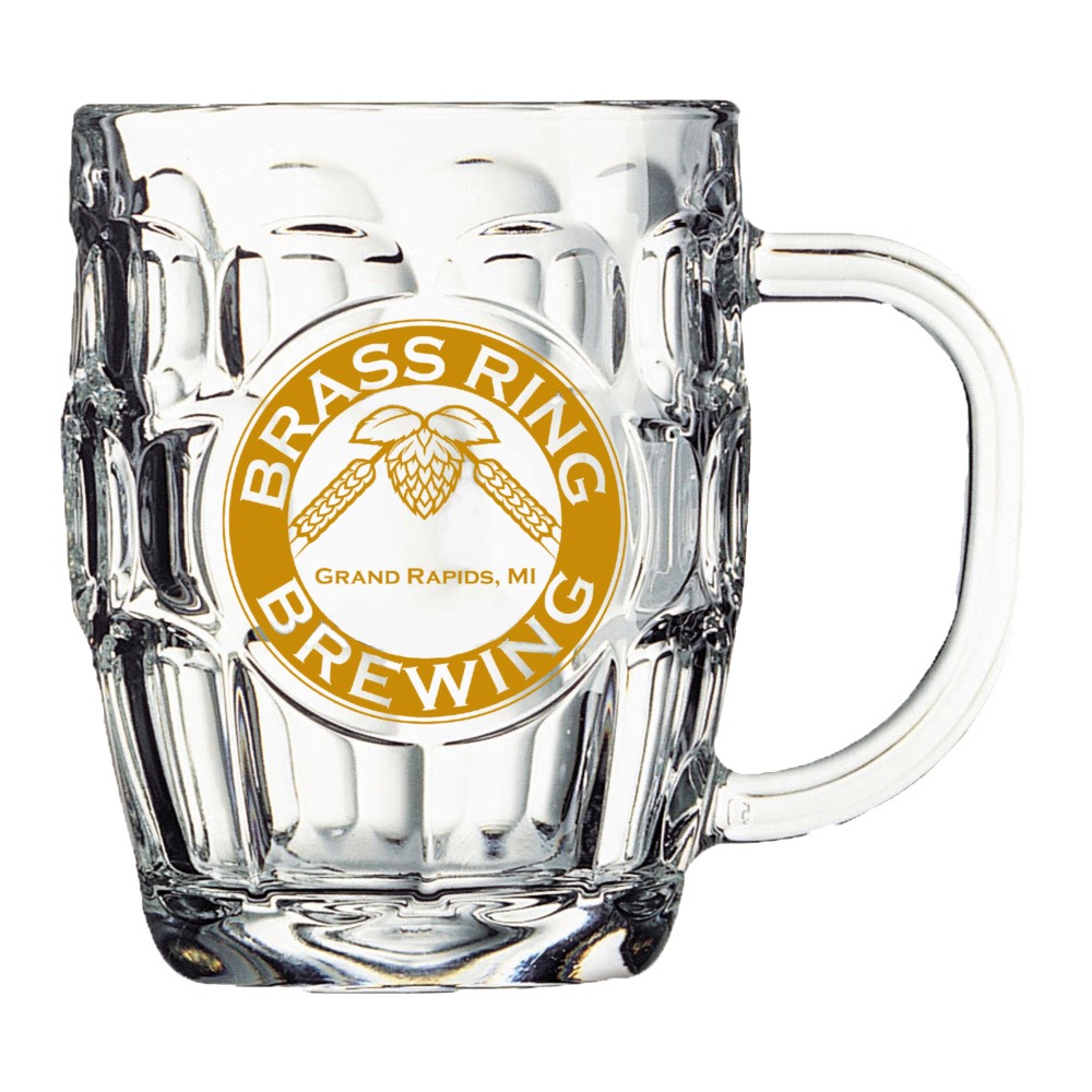 Order Custom Printed 20oz Brittania Crest Glass Beer Mugs Branded with Logos at Bulk, Wholesale Prices - BeerCityGlass.com