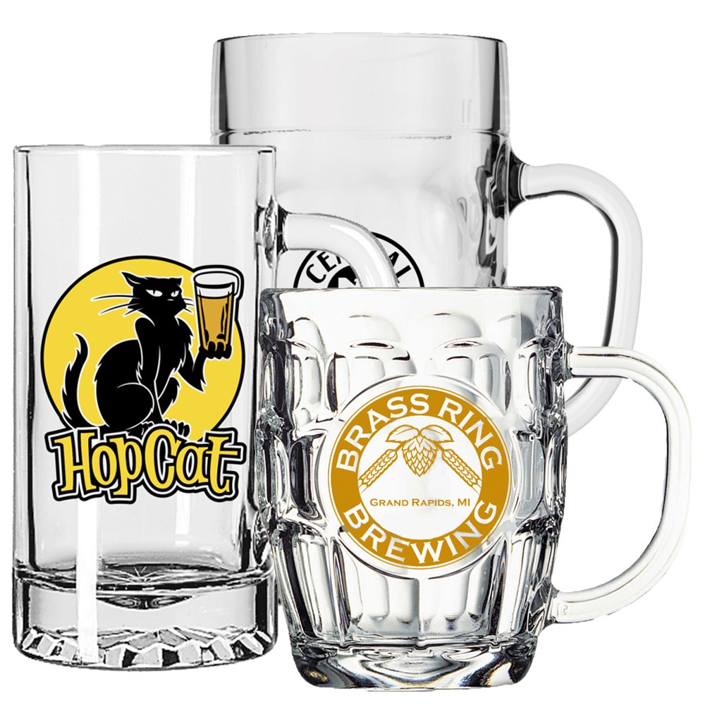 Order Custom Branded Glass Beer Mugs Printed with Logos and More in Bulk, with Wholesale Pricing - BeerCityGlass.com