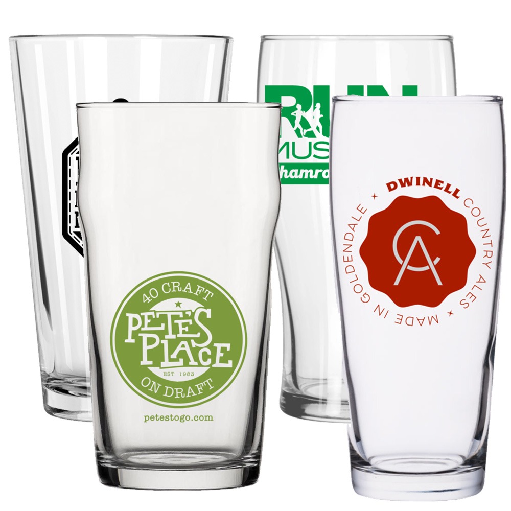 Custom Printed 16oz Pint Glasses Bulk Custom 16oz Pint and Pub Glasses Screen Printed with Branded Logos at Wholesale Prices - BeerCityGlass.com