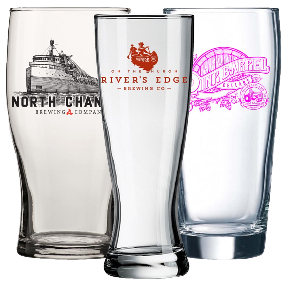 Custom Printed 20oz Pint Pilsner Glasses Bulk Custom 20oz Pilsner Pint and Pub Glasses Screen Printed with Branded Logos at Wholesale Prices - BeerCityGlass.com