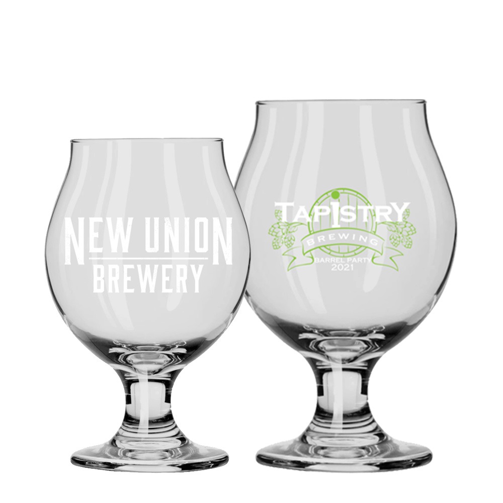 Custom Printed Belgian Tulip Glasses Bulk Custom Belgian Tulip Glasses Screen Printed with Branded Logos at Wholesale Prices - BeerCityGlass.com