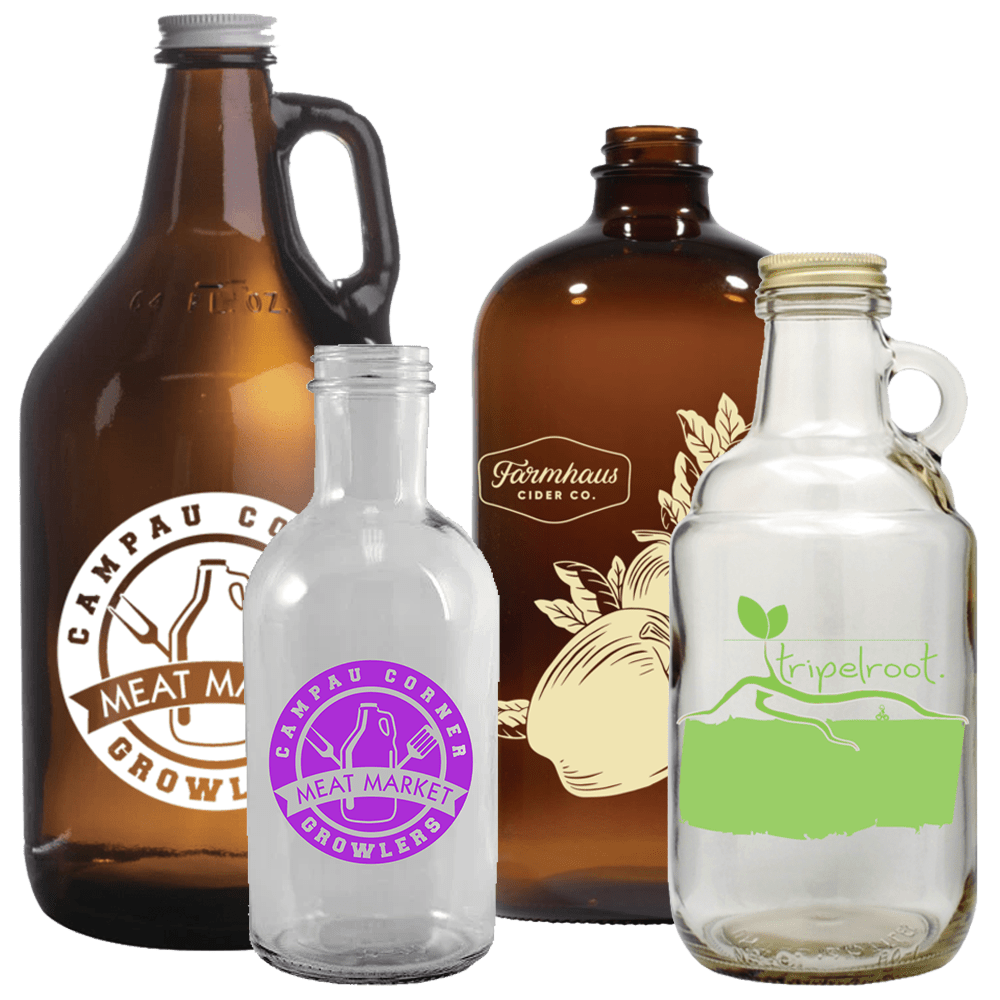 Custom Printed Growlers and Howler Bottles Bulk Wholesale Order Bulk, Wholesale Custom Printed, Branded Growler, Howler and Yowler Bottles with Logos for Breweries, Restaurants and more - BeerCityGlass.com