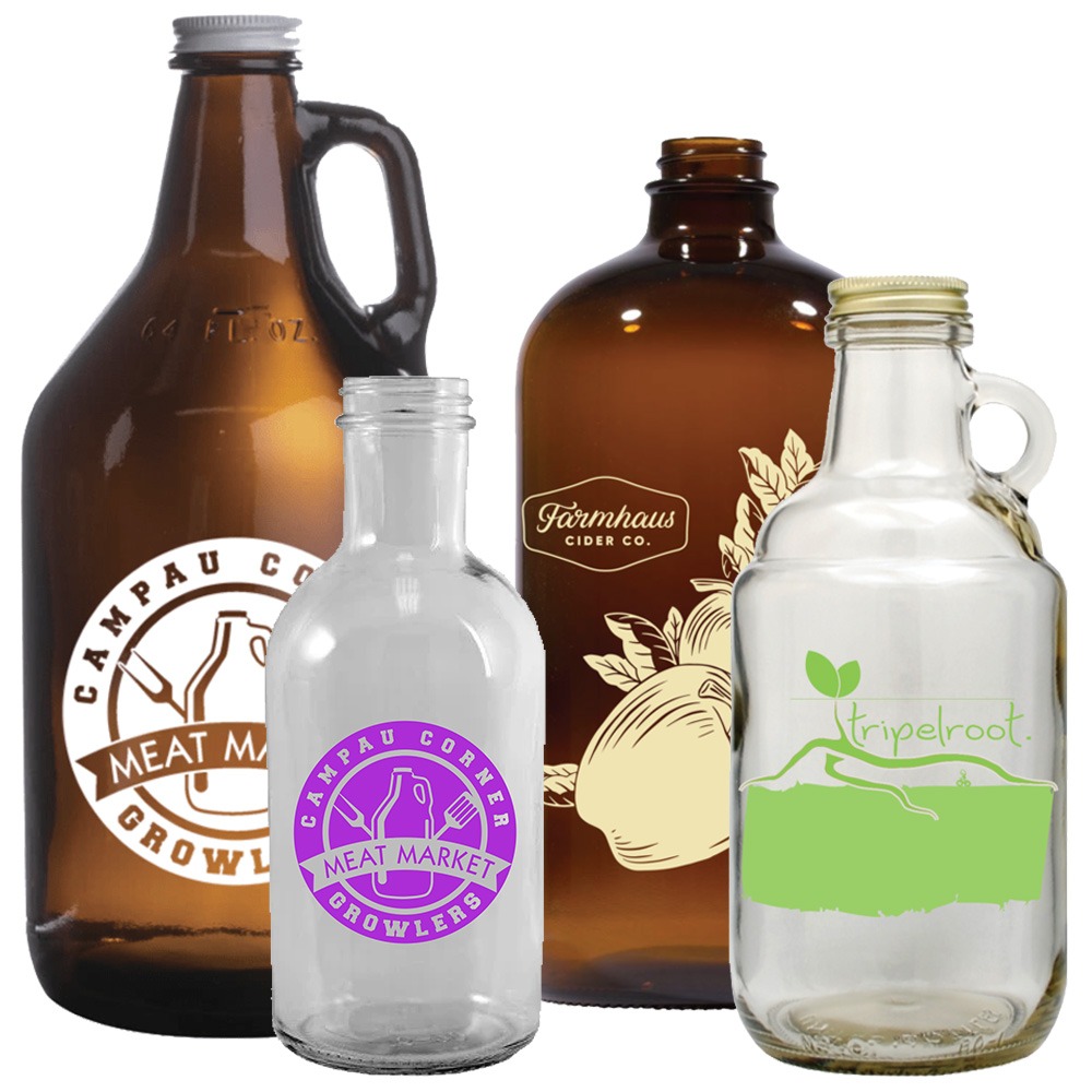 Order Custom Printed, Branded Growler, Howler and Yowler Bottles with Logos at Bulk, Wholesale Prices for Breweries, Restaurants and more - BeerCityGlass.com