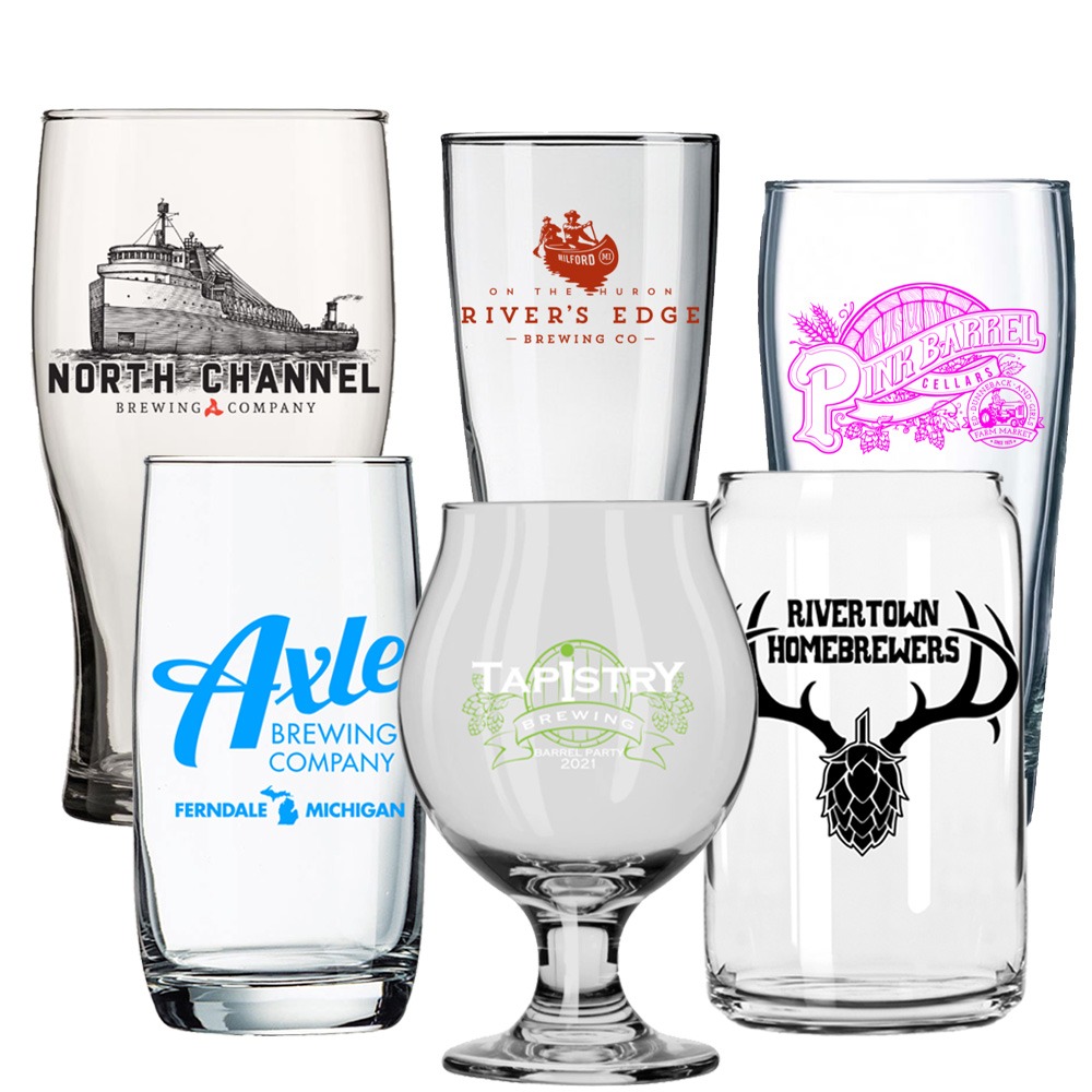 Order Custom Pint Glasses, Beer Can Glasses and Drinkware, Branded with Logos and More, Screen Printed in Bulk at Wholesale Prices - BeerCityGlass.com