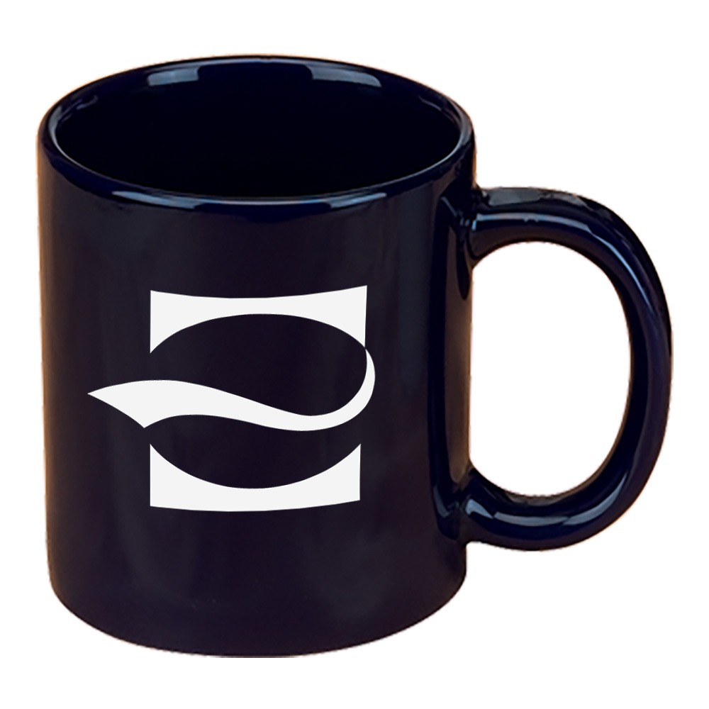Custom 11oz Coffee Mugs Blue Porcelain Branded with Logo Bulk Wholesale