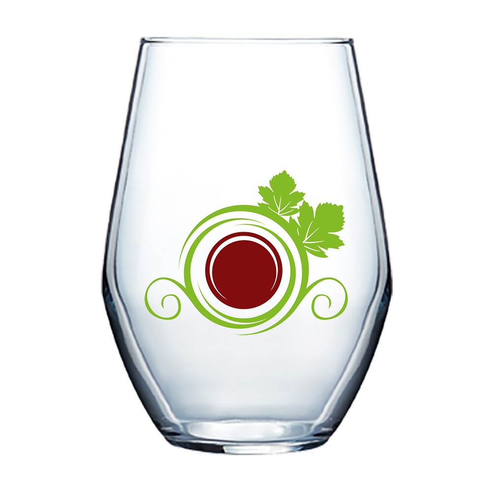 Custom Branded 11.5oz Stemless Wine Glasses with Logo Bulk Wholesale Order Custom Branded Concerto Wine Glasses, 11.5oz Stemless Glasses Screen Printed with Logos at Bulk Wholesale Prices - BeerCityGlass.com