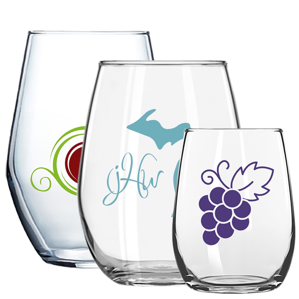 Custom Branded Stemless Wine Glasses Screen Printed Bulk Wholesale