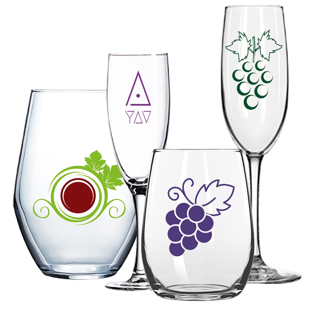 Order Custom Printed Wine Glasses Screen Branded with Logos at Bulk Wholesale Prices - BeerCityGlass.com