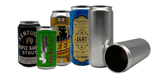 Order bulk aluminum cans at wholesale prices, blank brite cans or branded with logos, packed by the case or palletized - BeerCityGlass.com