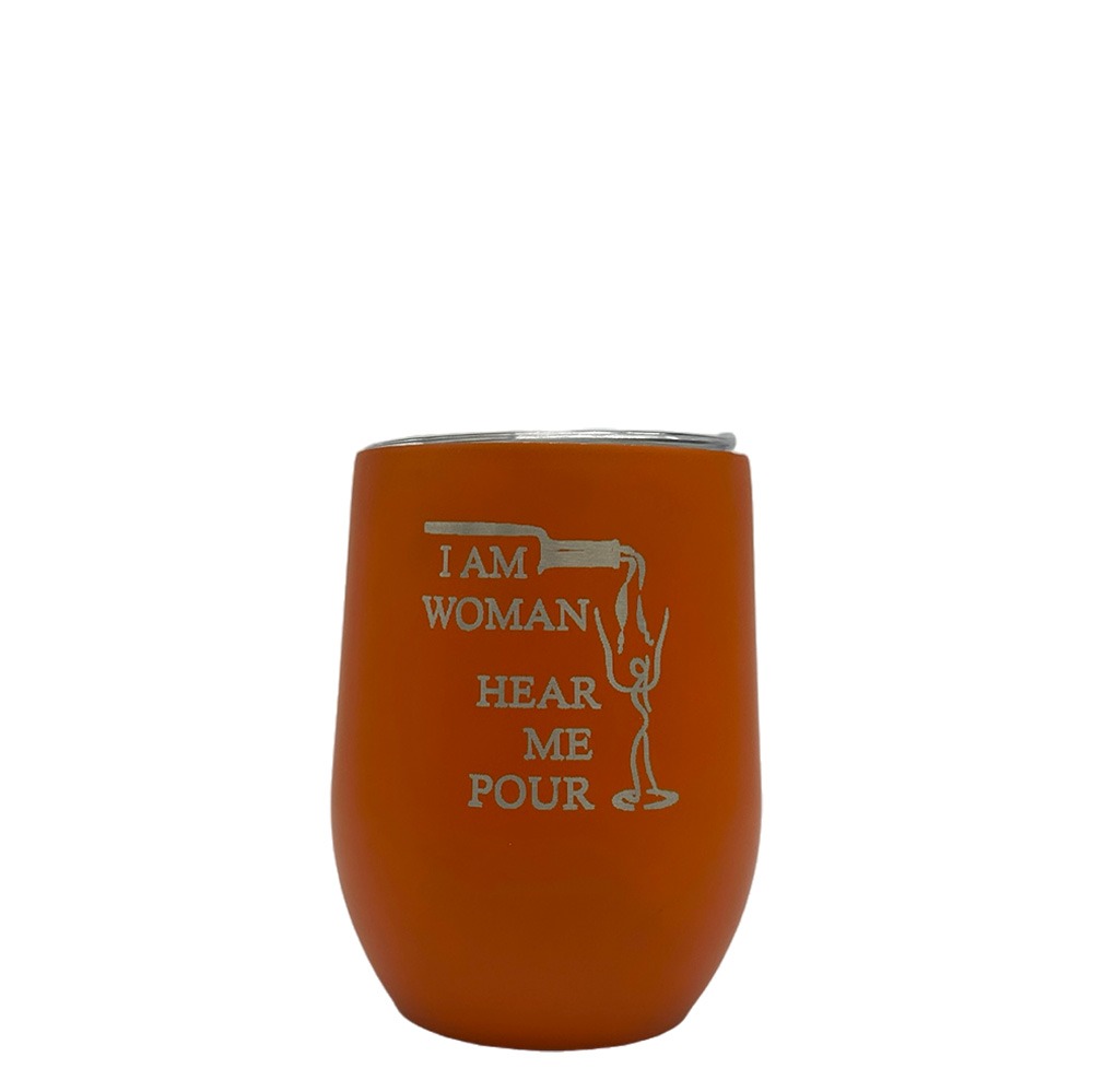 Order Custom Etched Stainless Steel Wine Cups, 12oz in various colors, lids included, at bulk, wholesale prices - BeerCityGlass.com